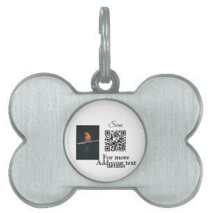 Simple animal name details QR code add text photo  Pet ID Tag