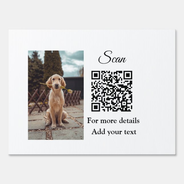 Simple animal name details QR code add text photo  Sign (Front)