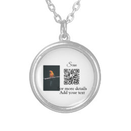 Simple animal name details QR code add text photo  Silver Plated Necklace