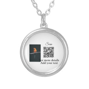 Simple animal name details QR code add text photo Silver Plated Necklace