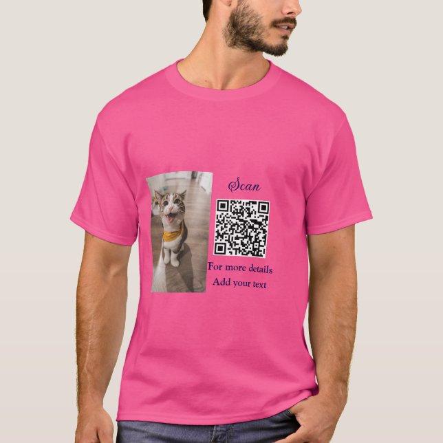 Simple animal name details QR code add text photo  T-Shirt (Front)