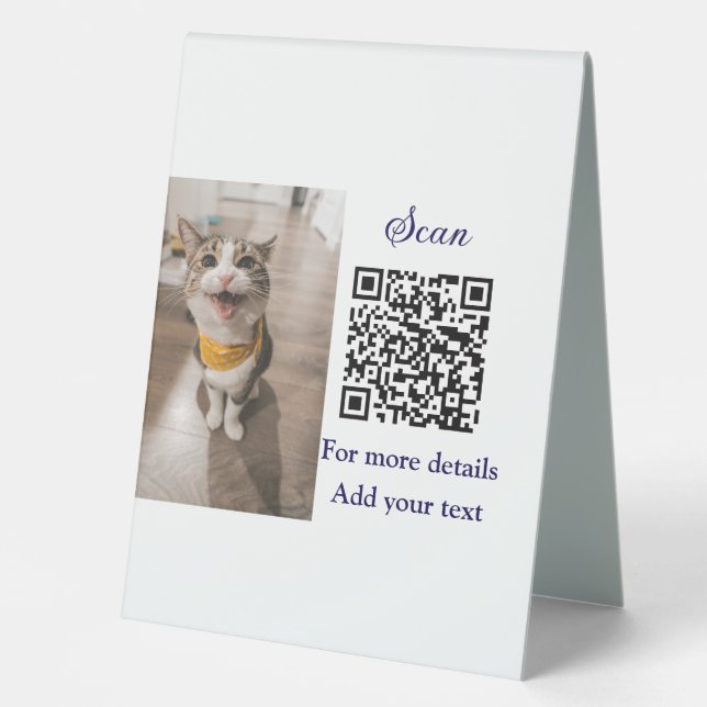 Simple animal name details QR code add text photo  Table Tent (Front)