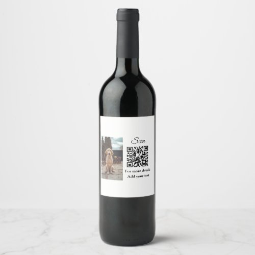 Simple animal name details QR code add text photo  Wine Label