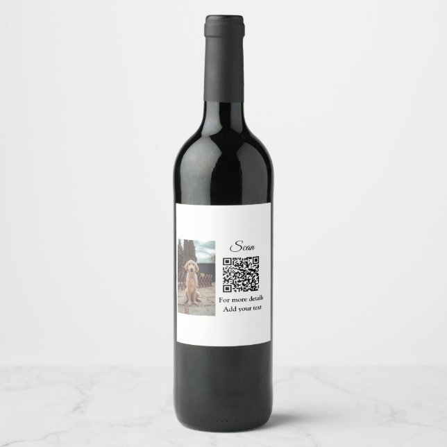Simple animal name details QR code add text photo  Wine Label (Front)