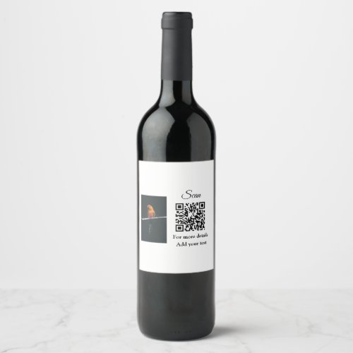 Simple animal name details QR code add text photo Wine Label