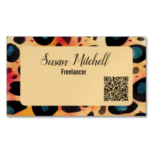 Simple Animal Print Elegant Modern QR Code Business Card Magnet