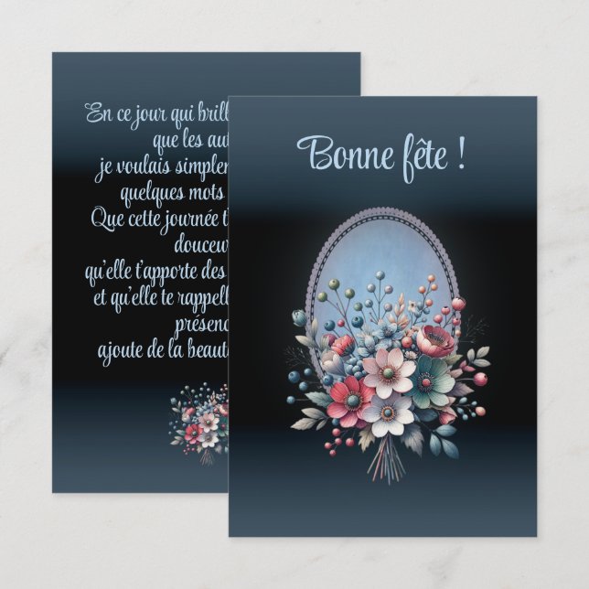 Simple anniversary card, Floral Azure Thank You Card (Front/Back)
