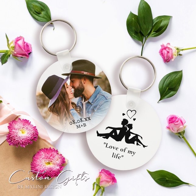 Simple Anniversary Valentines Day Photo Keychain (Creator Uploaded)