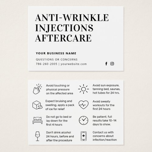 Simple Anti Wrinkle Injections  Aftercare Card 