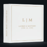Simple Antique Gold Monogram Elegant Wedding 3 Ring Binder<br><div class="desc">Simple wedding binder featuring a modern yet elegant design with your two letter monogram along with your names and wedding date surrounded by a thin border. All text is in gold, over a white background. The fonts and background colors may be changed to any colors you wish. A chic and...</div>