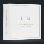 Simple Antique Gold Monogram Elegant Wedding 3 Ring Binder<br><div class="desc">Simple wedding binder featuring a modern yet elegant design with your two letter monogram along with your names and wedding date surrounded by a thin border. All text is in gold, over a white background. The fonts and background colors may be changed to any colors you wish. A chic and...</div>