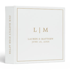 Simple Antique Gold Monogram Elegant Wedding 3 Ring Binder