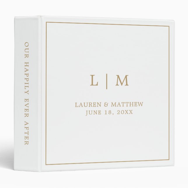 Simple Antique Gold Monogram Elegant Wedding 3 Ring Binder (Front/Spine)
