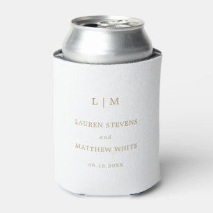 Simple Antique Gold Monogram Elegant Wedding Can Cooler