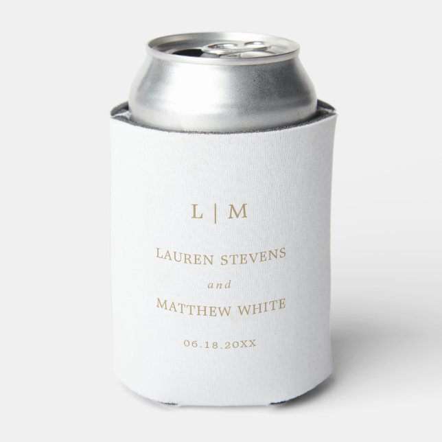 Simple Antique Gold Monogram Elegant Wedding Can Cooler (Can Front)