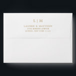 Simple Antique Gold Monogram Elegant Wedding Envelope<br><div class="desc">Simple wedding envelope featuring an elegant and timeless design with your two letter monogram along with your return address on the back in a gold tone, over a white background. The font color may be changed to any color you wish by clicking the customize button or making a request for...</div>