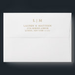 Simple Antique Gold Monogram Elegant Wedding Envelope<br><div class="desc">Simple wedding envelope featuring an elegant and timeless design with your two letter monogram along with your return address on the back in a gold tone, over a white background. The font color may be changed to any color you wish by clicking the customize button or making a request for...</div>
