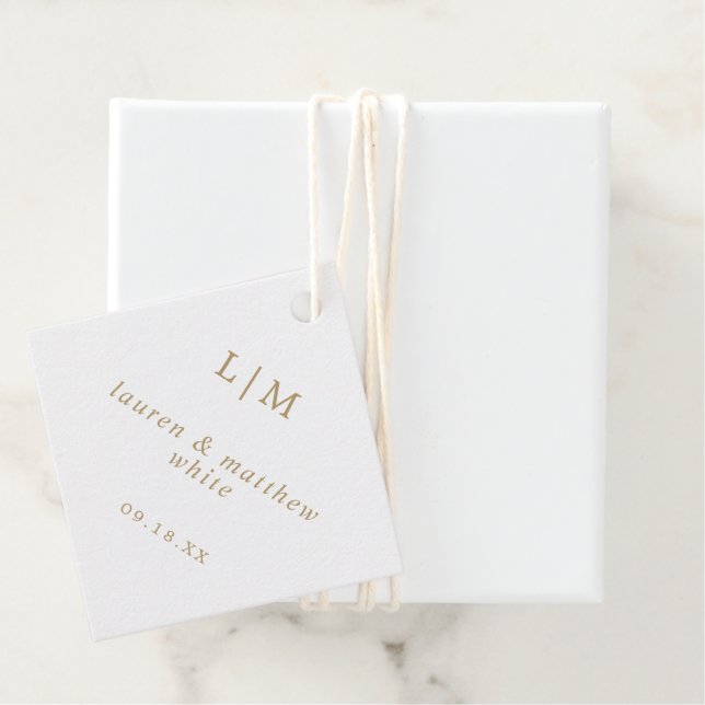 Simple Antique Gold Monogram Elegant Wedding Favor Tags (In Situ)