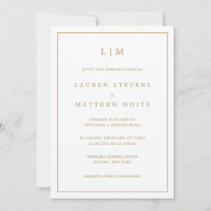 Simple Antique Gold Monogram Elegant Wedding Invitation