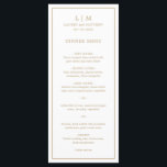 Simple Antique Gold Monogram Elegant Wedding Menu<br><div class="desc">Simple wedding menu featuring a modern yet elegant design with your two letter monogram along with your names and date surrounded by a thin border. All text is in faux gold over a white background. The fonts and background colors may be changed to any colors you wish by clicking the...</div>