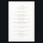 Simple Antique Gold Monogram Elegant Wedding Menu<br><div class="desc">Simple wedding menu featuring a modern yet elegant design with your two letter monogram along with your names and date surrounded by a thin border. All text is in faux gold over a white background. The fonts and background colors may be changed to any colors you wish by clicking the...</div>