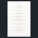 Simple Antique Gold Monogram Elegant Wedding Menu<br><div class="desc">Simple wedding menu featuring a modern yet elegant design with your two letter monogram along with your names and date surrounded by a thin border. All text is in faux gold over a white background. The fonts and background colors may be changed to any colors you wish by clicking the...</div>