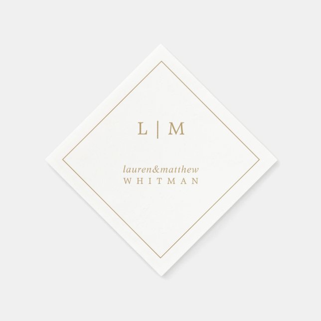 Simple Antique Gold Monogram Elegant Wedding Napkins (Corner)
