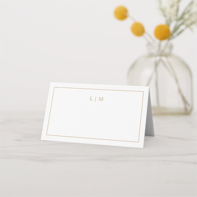 Simple Antique Gold Monogram Elegant Wedding Place Card (Front)
