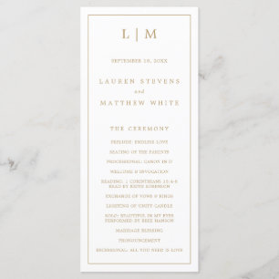 Simple Antique Gold Monogram Elegant Wedding Program
