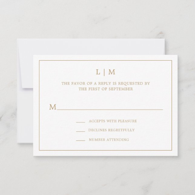 Simple Antique Gold Monogram Elegant Wedding RSVP Card (Front)