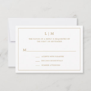 Simple Antique Gold Monogram Elegant Wedding RSVP Card