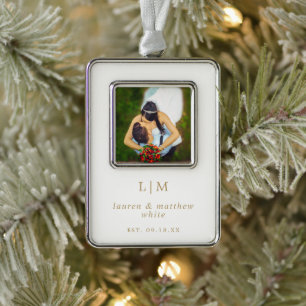 Simple Antique Gold Monogram First Christmas Ornament