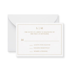Simple Antique Gold Monogram Mini Wedding RSVP Note Card