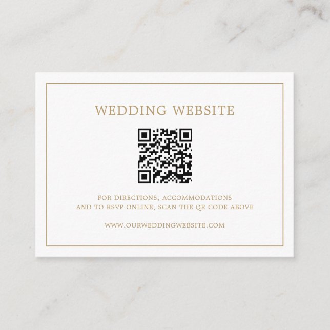 Simple Antique Gold Monogram QR Code Wedding Enclosure Card (Front)