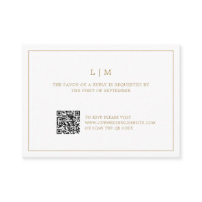 Simple Antique Gold Monogram QR Code Wedding RSVP Note Card