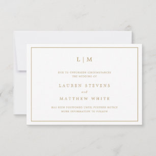 Simple Antique Gold Monogram Wedding Postponement Invitation