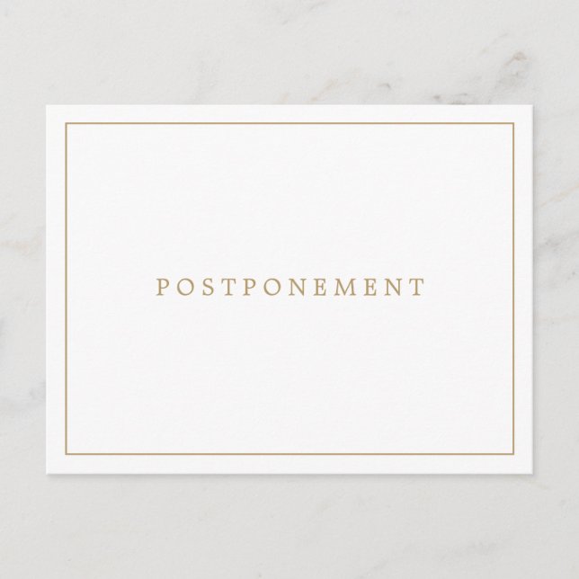 Simple Antique Gold Monogram Wedding Postponement Postcard (Front)