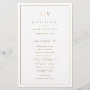 Simple Antique Gold Monogram Wedding Program Flyer