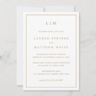 Simple Antique Gold Monogram Wedding Reception Invitation