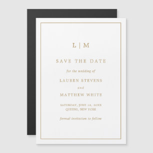 Simple Antique Gold Monogram Wedding Save the Date Magnetic Invitation