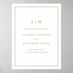 Simple Antique Gold Monogram Wedding Welcome Sign