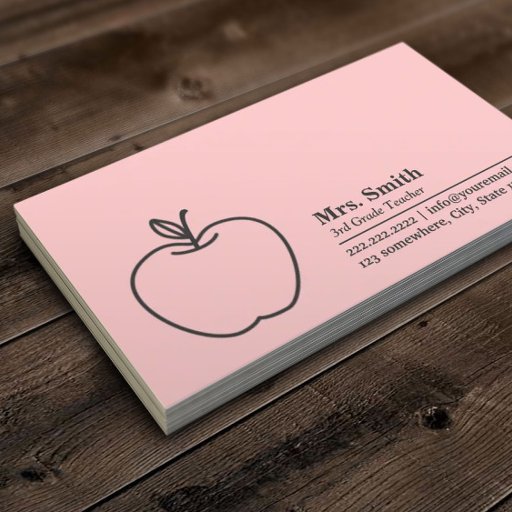 Customizable Simple Apple School Teacher Pink Business Card