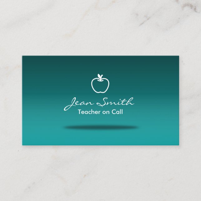 Simple Apple Teal Teacher Business Card (Front)