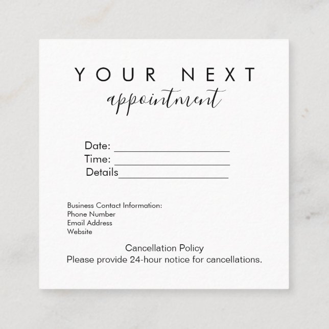 Simple Appointment Reminder Card – Custom Business (Back)