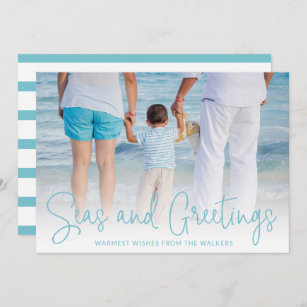 Simple Aqua Beach Photo Elegant Christmas Holiday Card