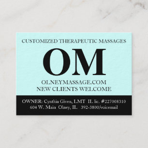 Simple Aqua, Black, and White Massage Therapy Card