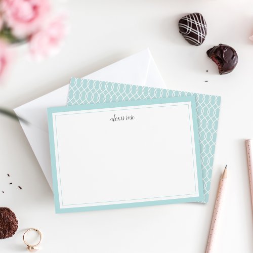 Simple Aqua Bordered Personalized Stationery Flat Note Card