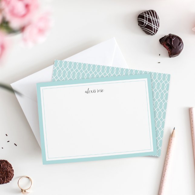 Simple Aqua Bordered Personalized Stationery Flat Note Card (Creator Uploaded)