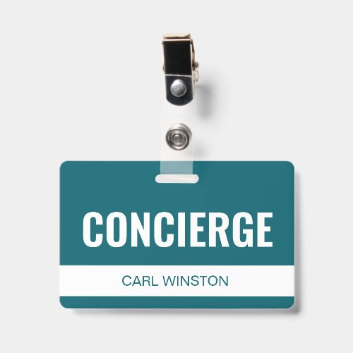 Simple Aqua Custom Hotel Concierge Employee ID Badge