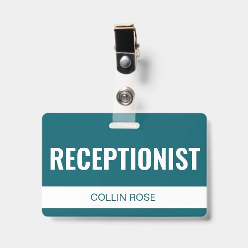 Simple Aqua Custom Hotel Receptionist Employee ID Badge